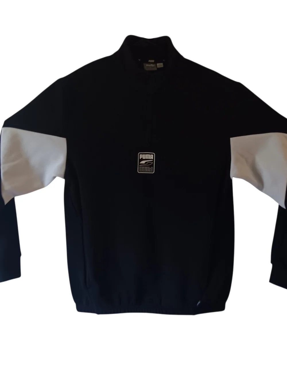 Puma men's black/white rebel quarter-zip fleece sweatshirt size S